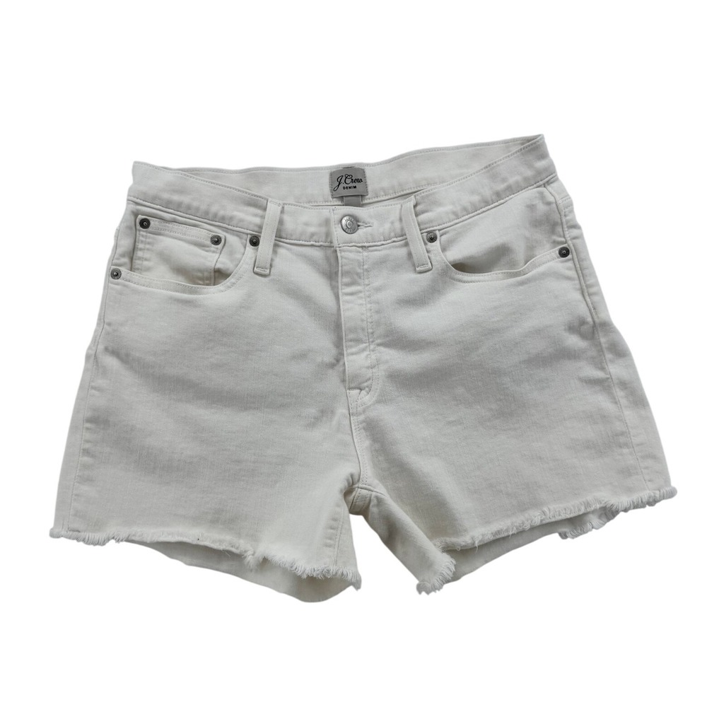 J.Crew The City Fit Re-Imagined White Denim Cut Off Shorts Raw Hem Size 29